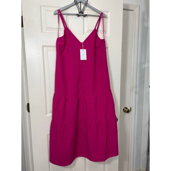 Ted Baker NWT Pink Button Cami Midi Crepe Dress US 12 Large Summer Wedding Guest - Picture 1 of 12